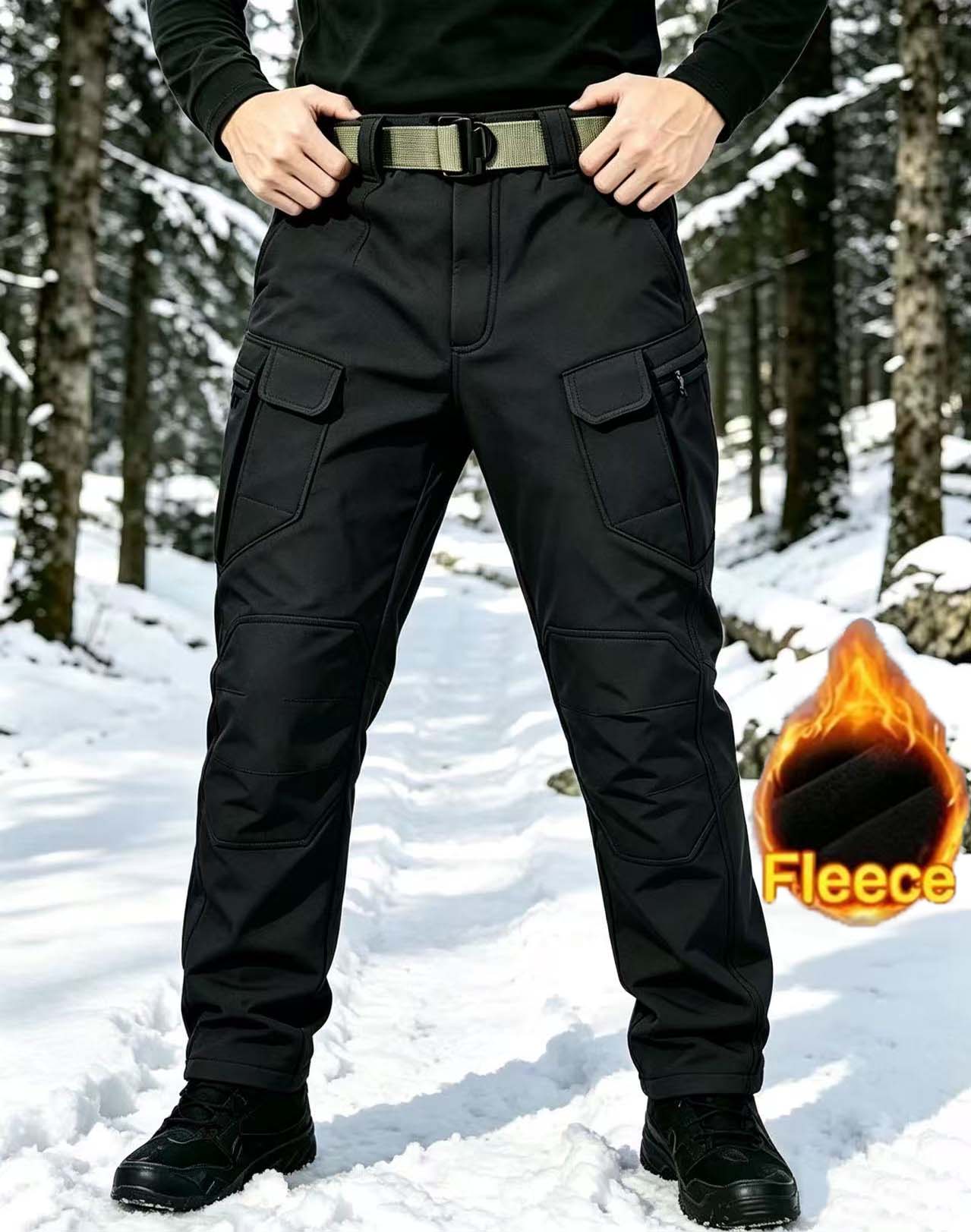 Fly Line - Celana Cargo Pria Berlapis Fleece untuk